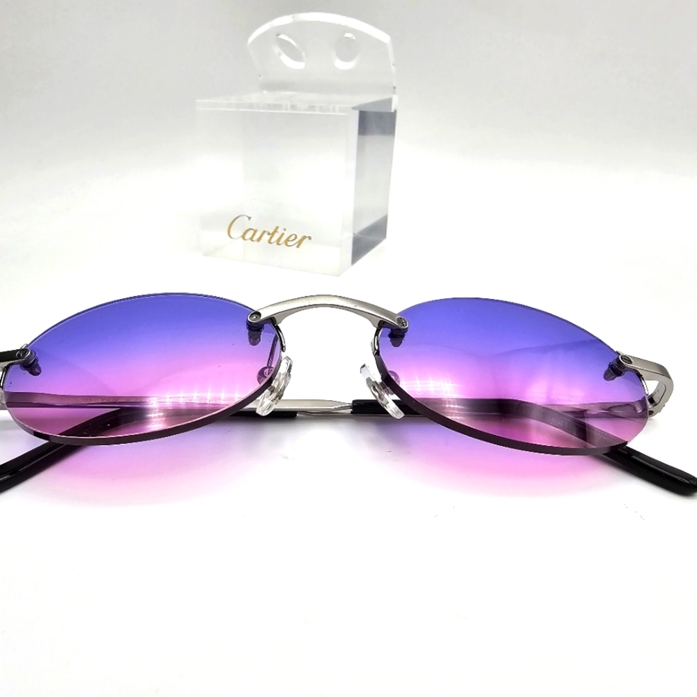 Vintage Cartier Silver PLATINUM Rimless Sunglasses